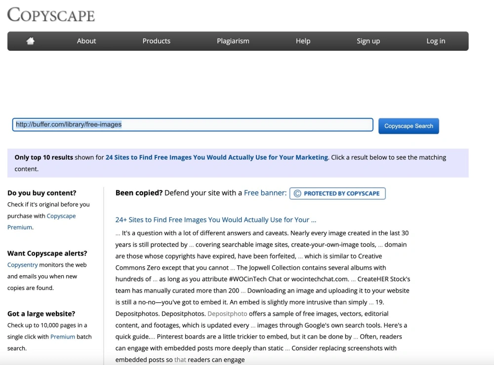 copyscape check duplicate content tool