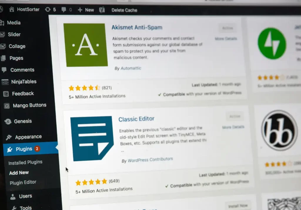 a close-up view of a computer screen displaying the WordPress dashboard