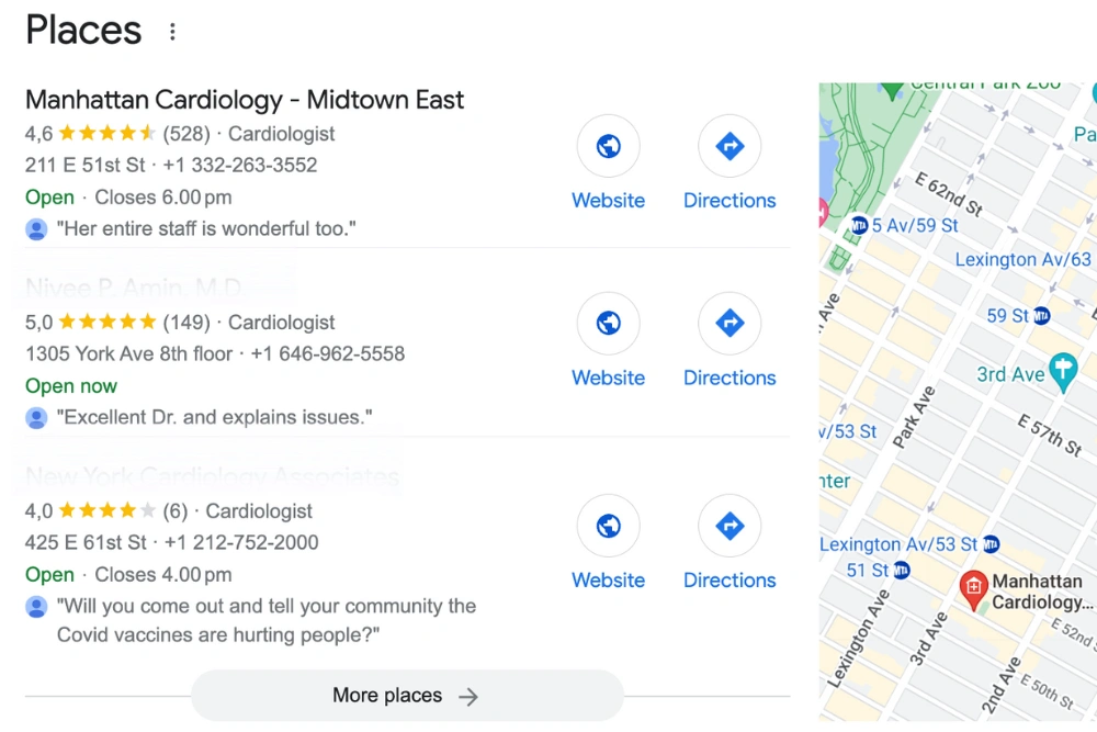 a screenshot of a medical search