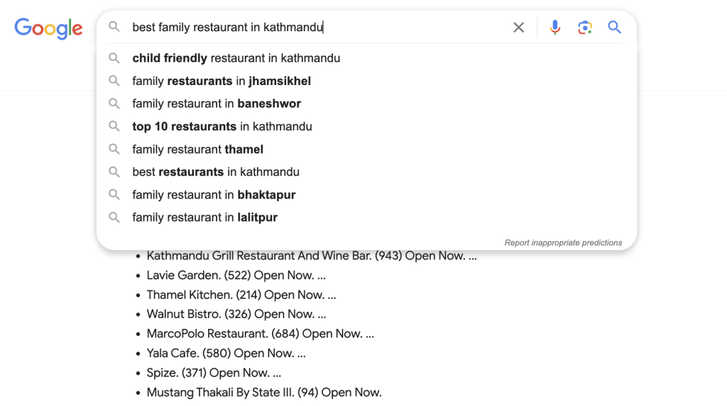 a screenshot of process seo restaurants  to know target audience