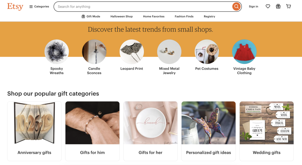 Etsy website design with great user experience